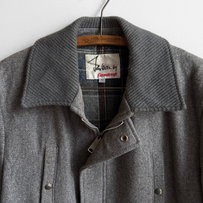 1970s Dark Grey Plaid Lined Wool Jacket