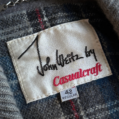 1970s Dark Grey Plaid Lined Wool Jacket