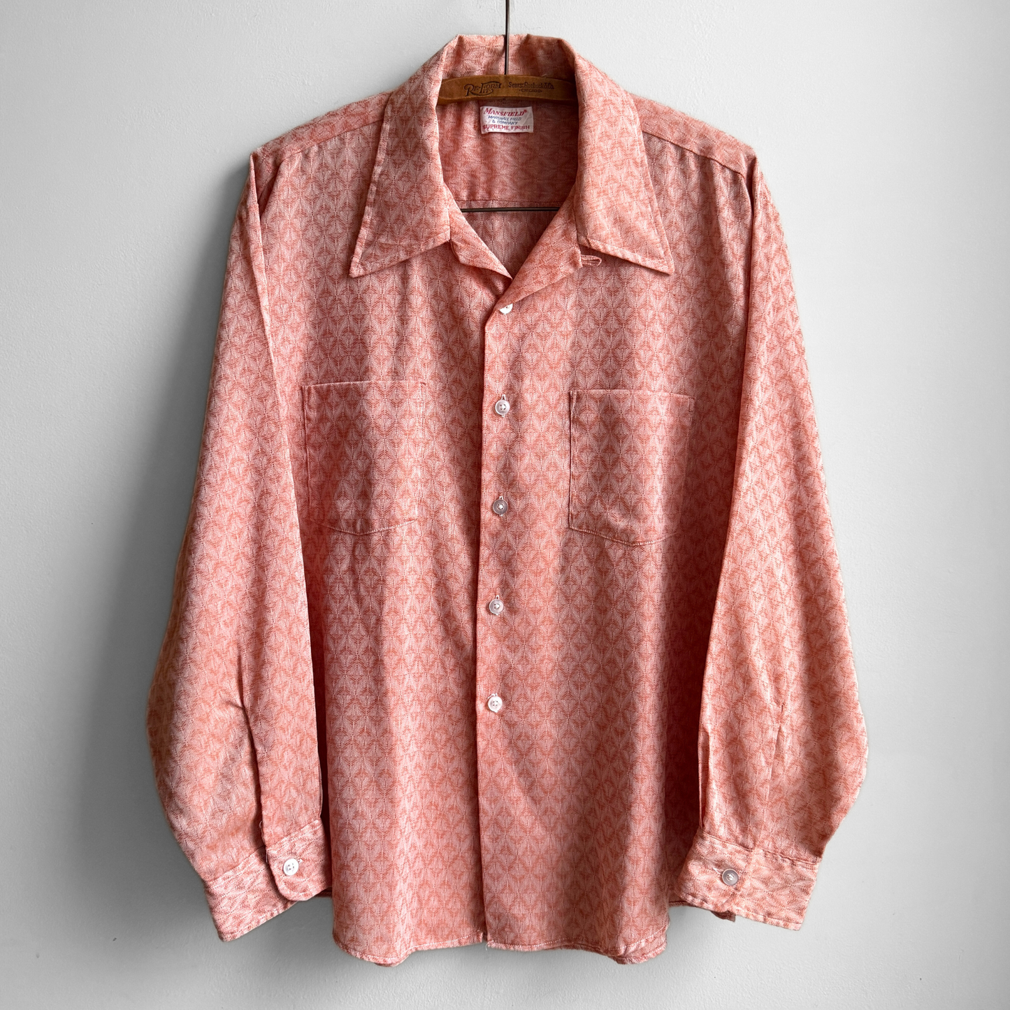 1970s Light Orange Loop Collar Dress Shirt