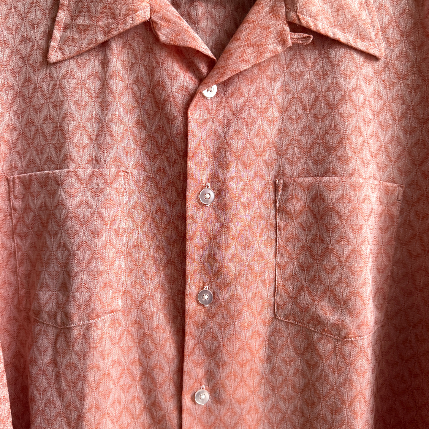 1970s Light Orange Loop Collar Dress Shirt