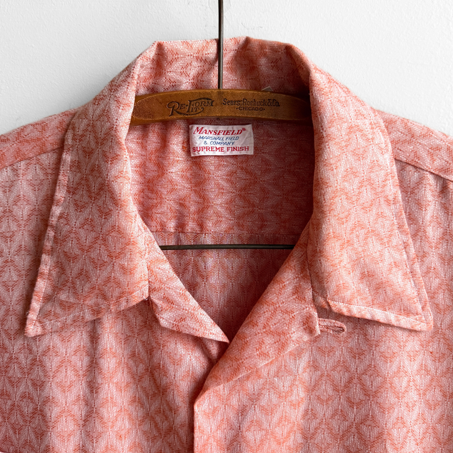1970s Light Orange Loop Collar Dress Shirt