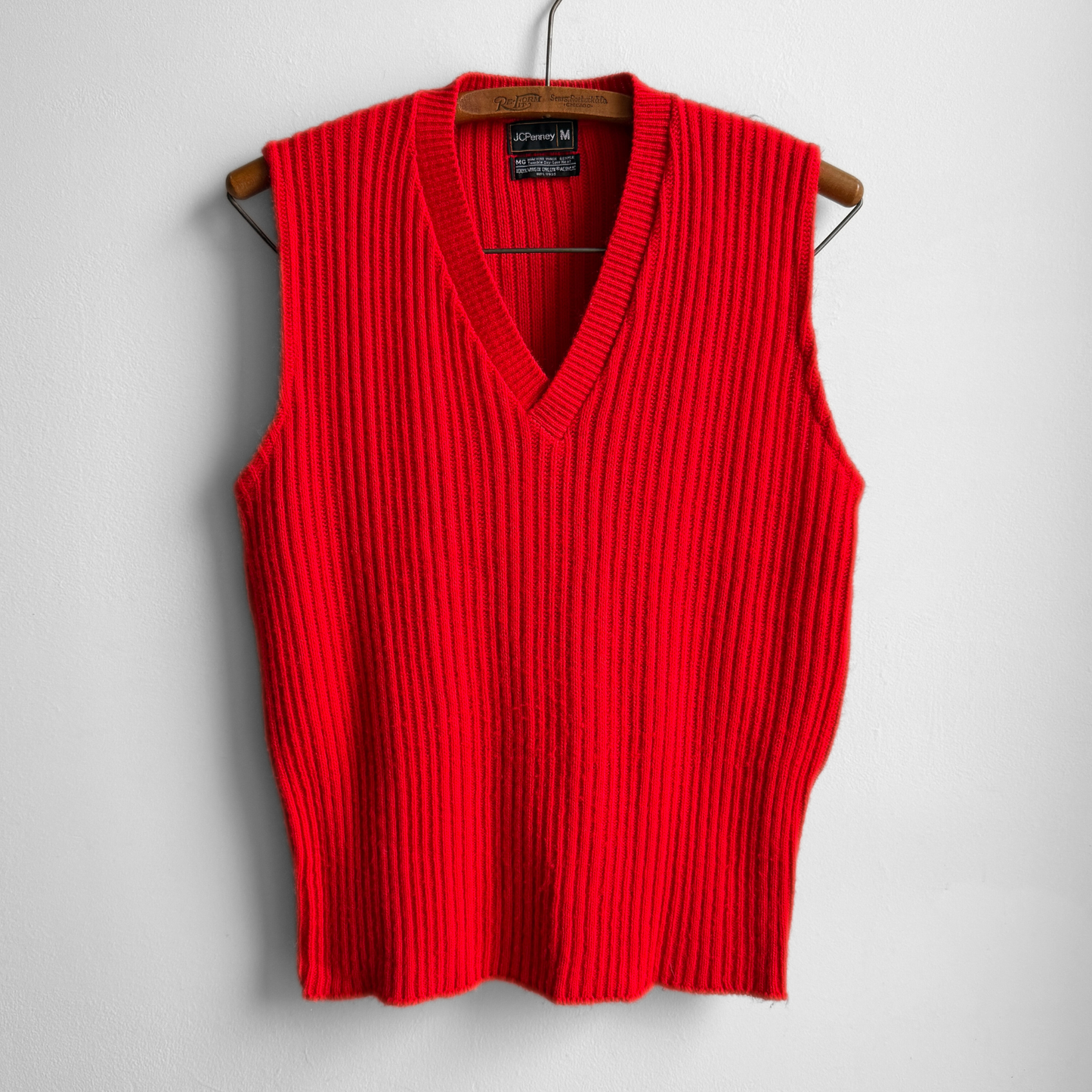 1970s Red Ribbed V-Neck Sweater Vest