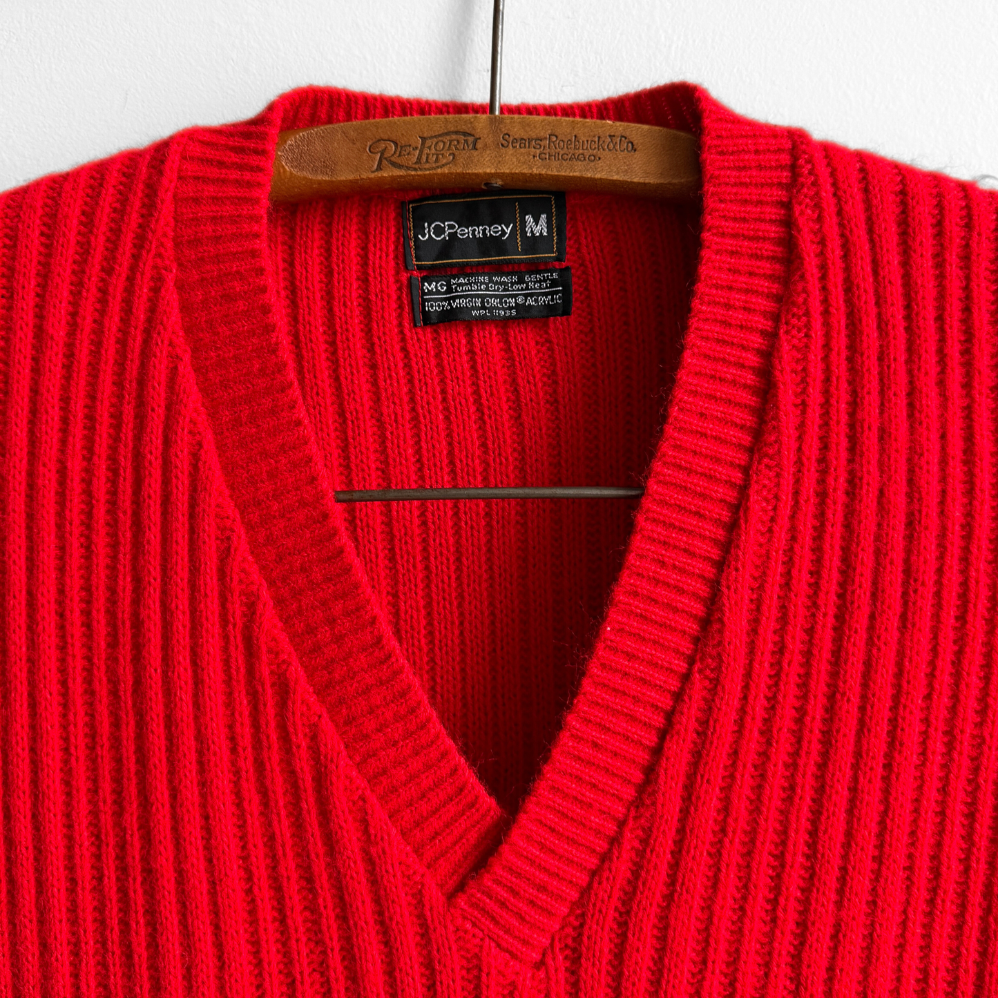 1970s Red Ribbed V-Neck Sweater Vest