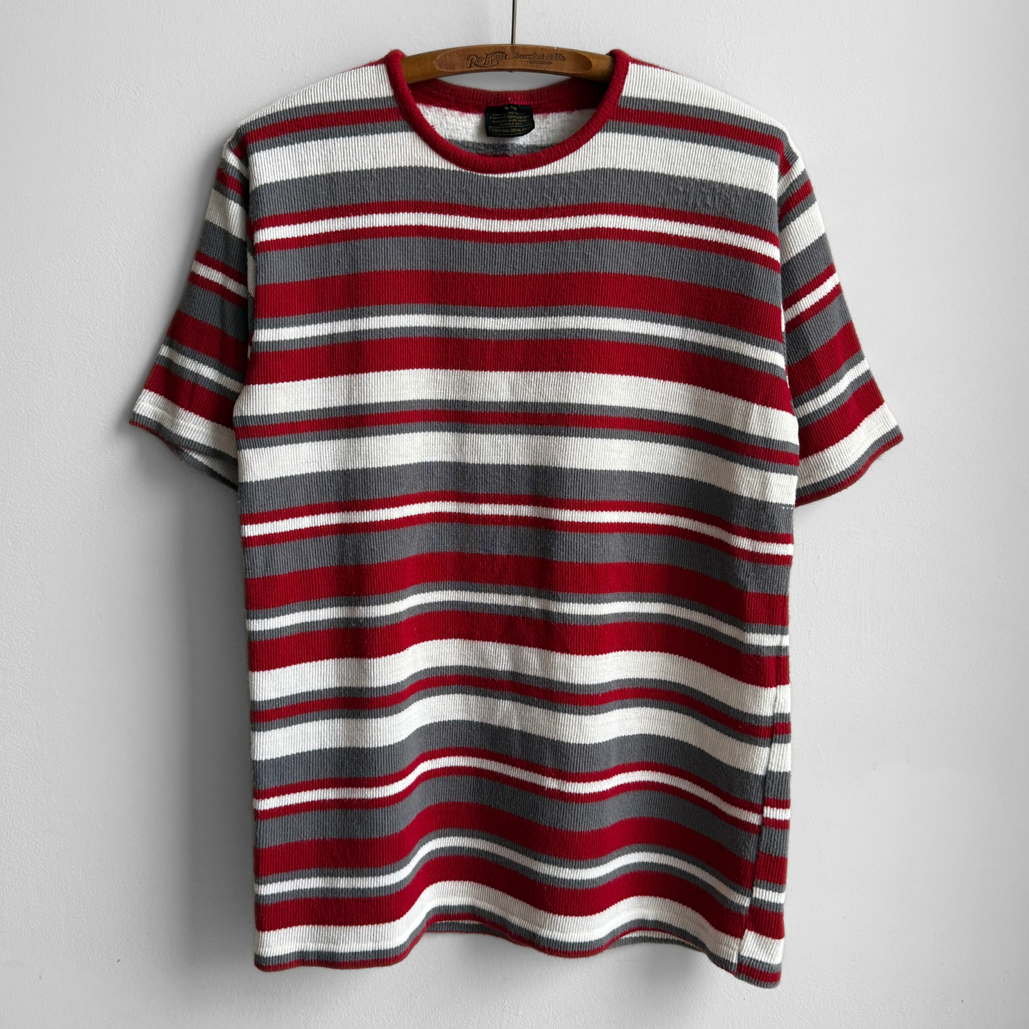 1960s Red & Grey Striped Fleeced Tee