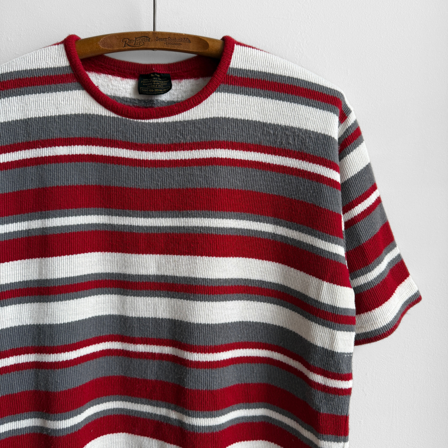 1960s Red & Grey Striped Fleeced Tee