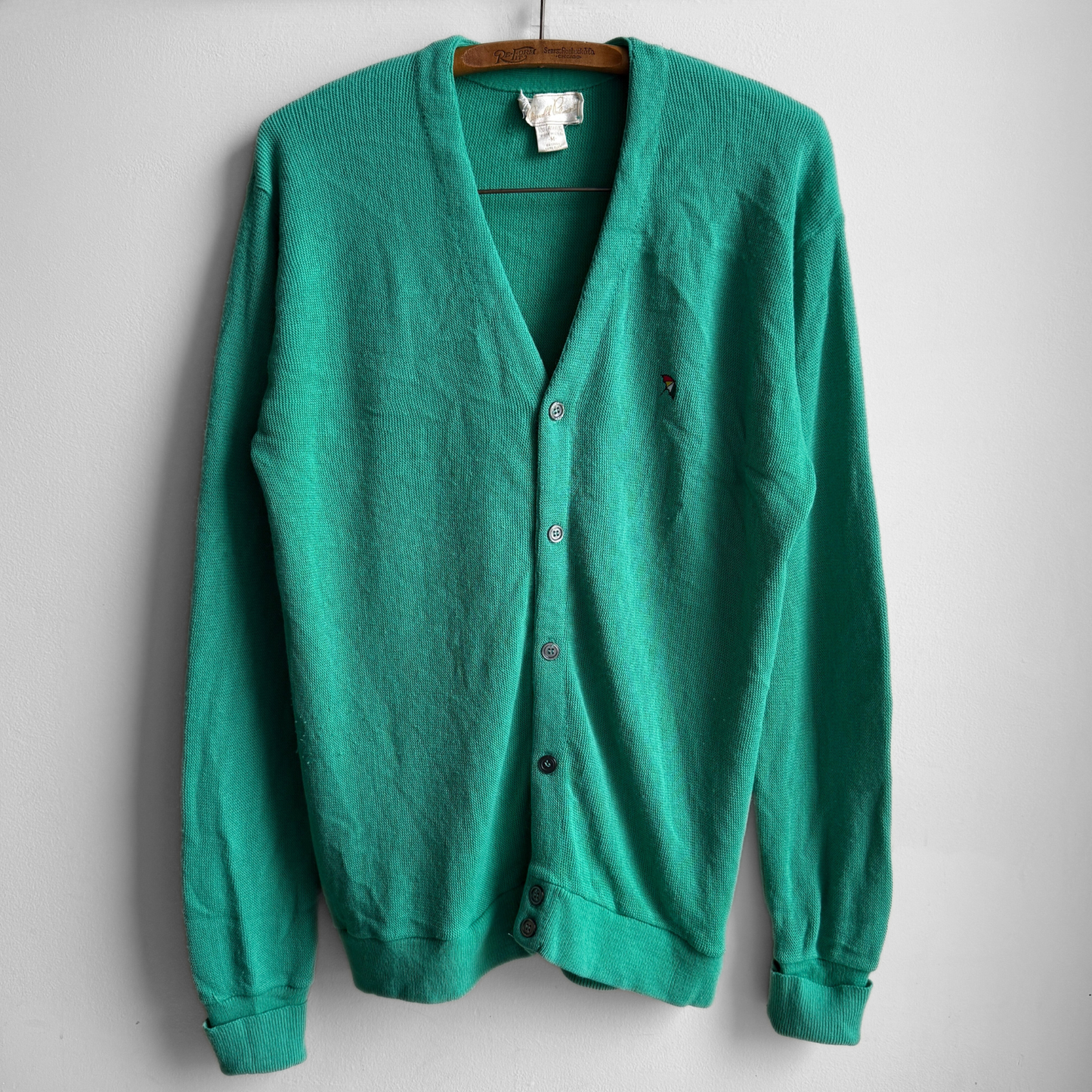 1980s Teal Green Acrylic Knit Cardigan