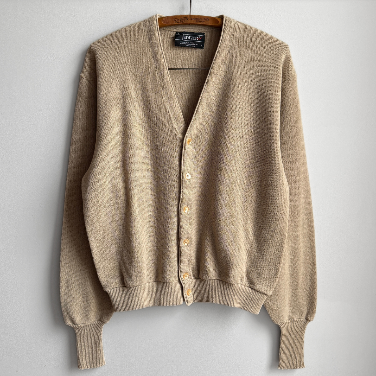 1980s Light Tan Acrylic Knit Cardigan
