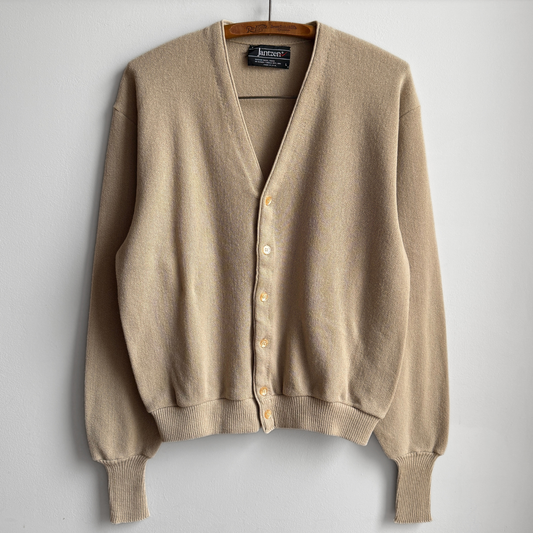1980s Light Tan Acrylic Knit Cardigan