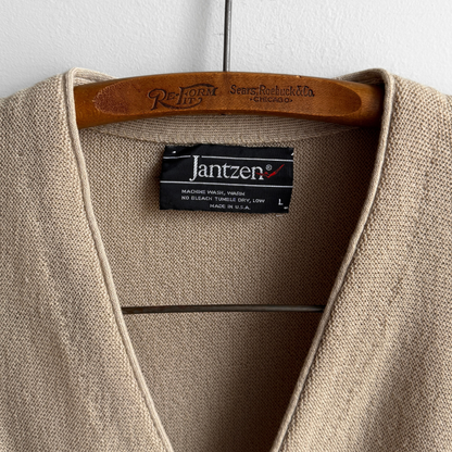 1980s Light Tan Acrylic Knit Cardigan