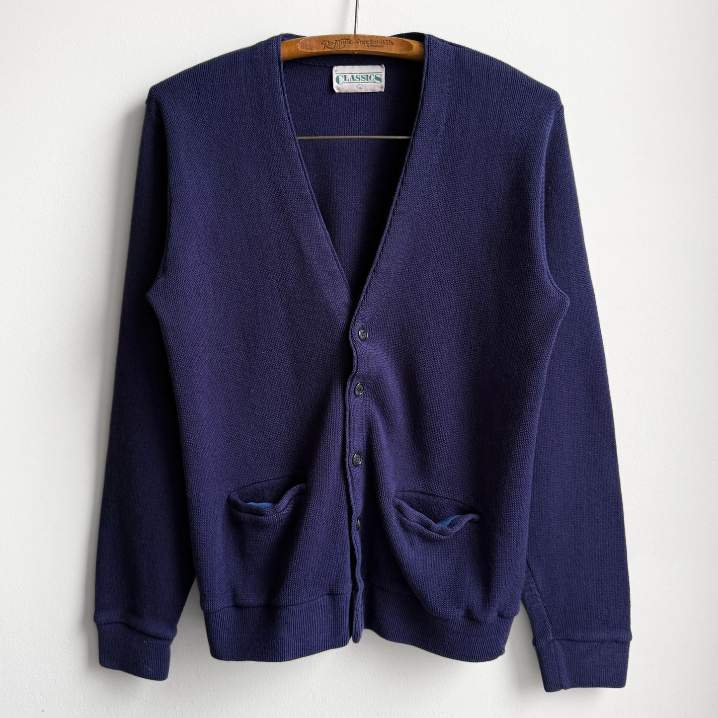 1980s Navy Blue Acrylic Knit Cardigan