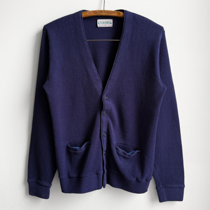 1980s Navy Blue Acrylic Knit Cardigan