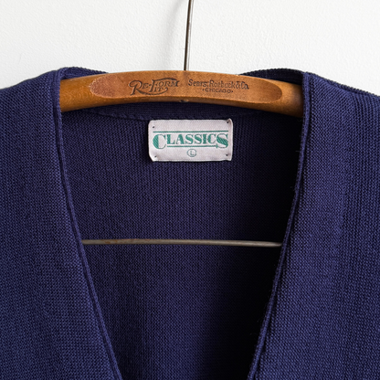 1980s Navy Blue Acrylic Knit Cardigan
