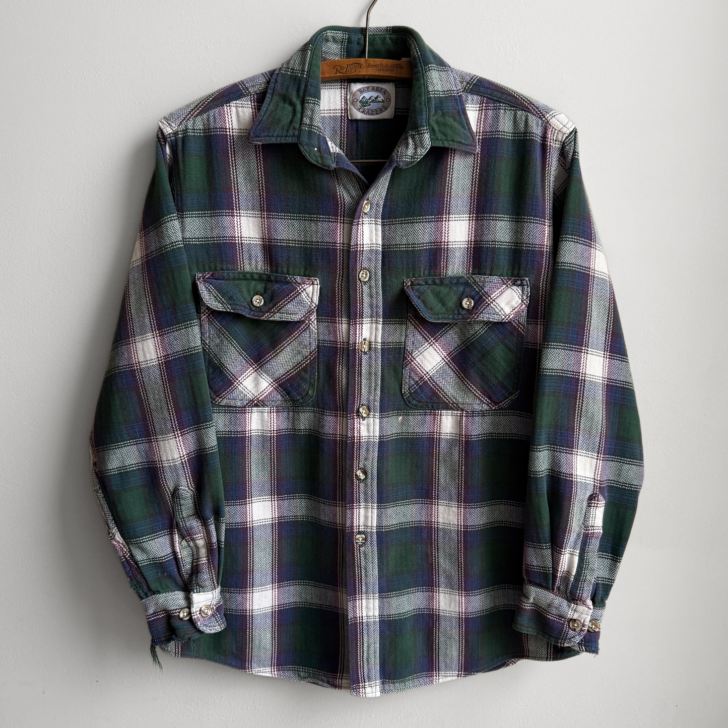 1980s Green & Purple Cotton Plaid Flannel Shirt