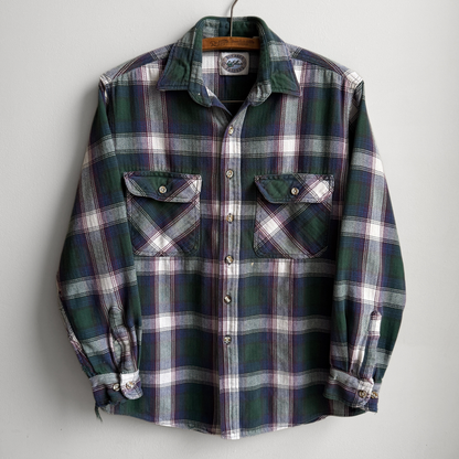 1980s Green & Purple Cotton Plaid Flannel Shirt