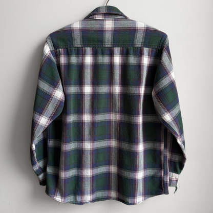 1980s Green & Purple Cotton Plaid Flannel Shirt