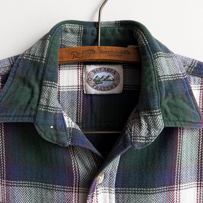 1980s Green & Purple Cotton Plaid Flannel Shirt
