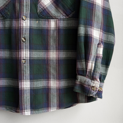 1980s Green & Purple Cotton Plaid Flannel Shirt