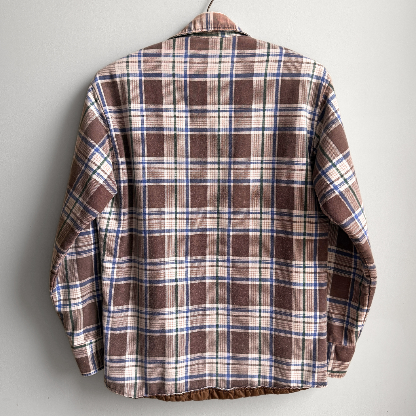 1970s Brown & White Quilted Plaid Flannel Shirt