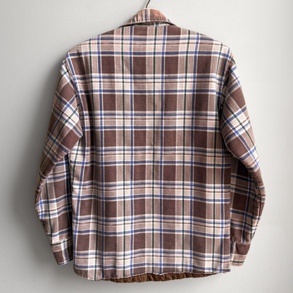 1970s Brown & White Quilted Plaid Flannel Shirt