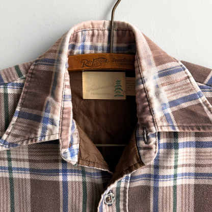 1970s Brown & White Quilted Plaid Flannel Shirt