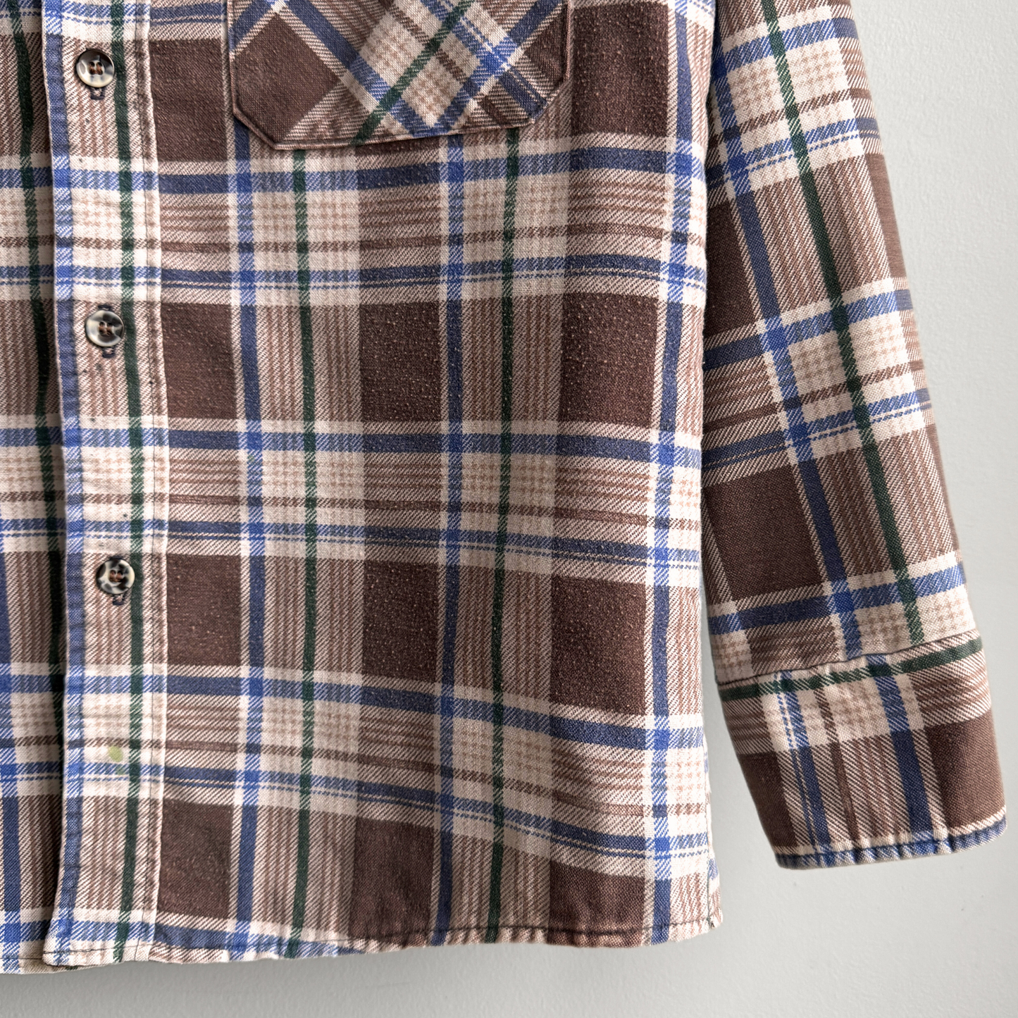 1970s Brown & White Quilted Plaid Flannel Shirt