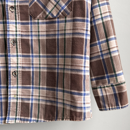 1970s Brown & White Quilted Plaid Flannel Shirt
