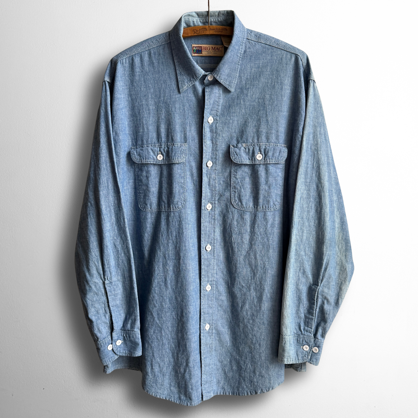 1980s Faded Blue Chambray Work Shirt