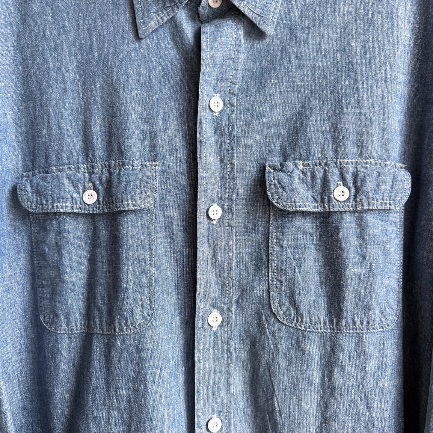 1980s Faded Blue Chambray Work Shirt