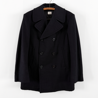 1980s U.S. Navy Black Double Breasted Peacoat