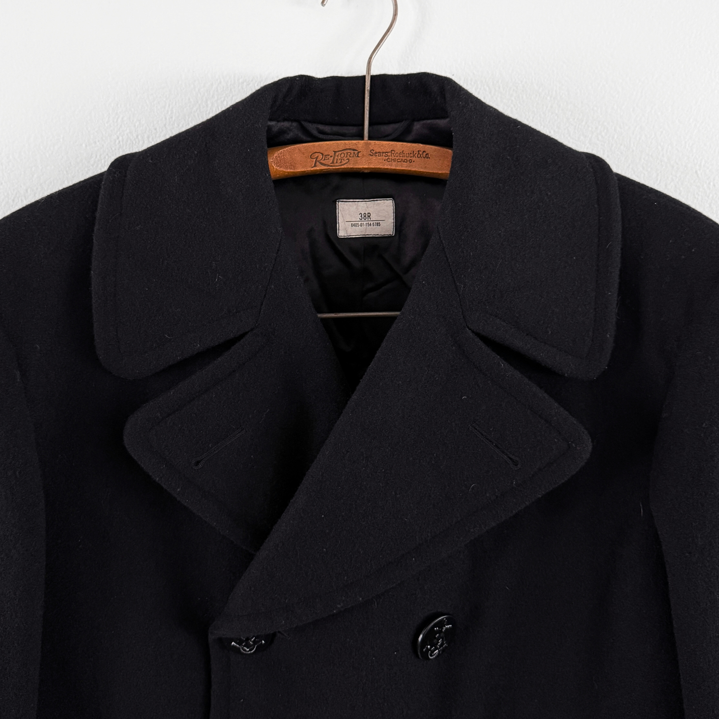 1980s U.S. Navy Black Double Breasted Peacoat