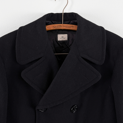1980s U.S. Navy Black Double Breasted Peacoat