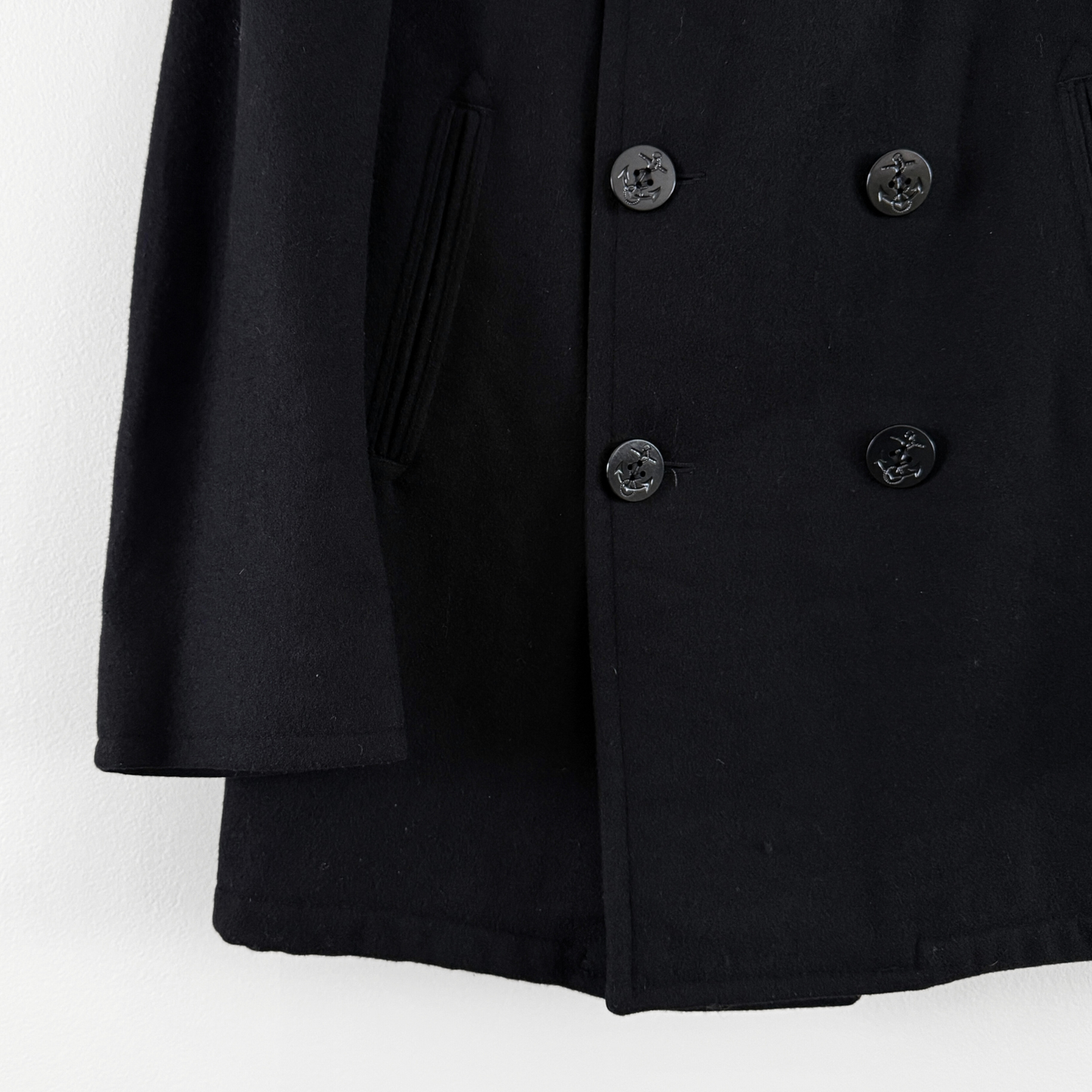 1980s U.S. Navy Black Double Breasted Peacoat