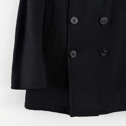 1980s U.S. Navy Black Double Breasted Peacoat