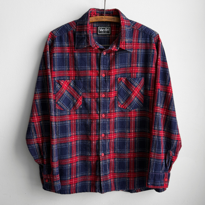 1970s Red & Navy Blue Plaid Flannel Shirt