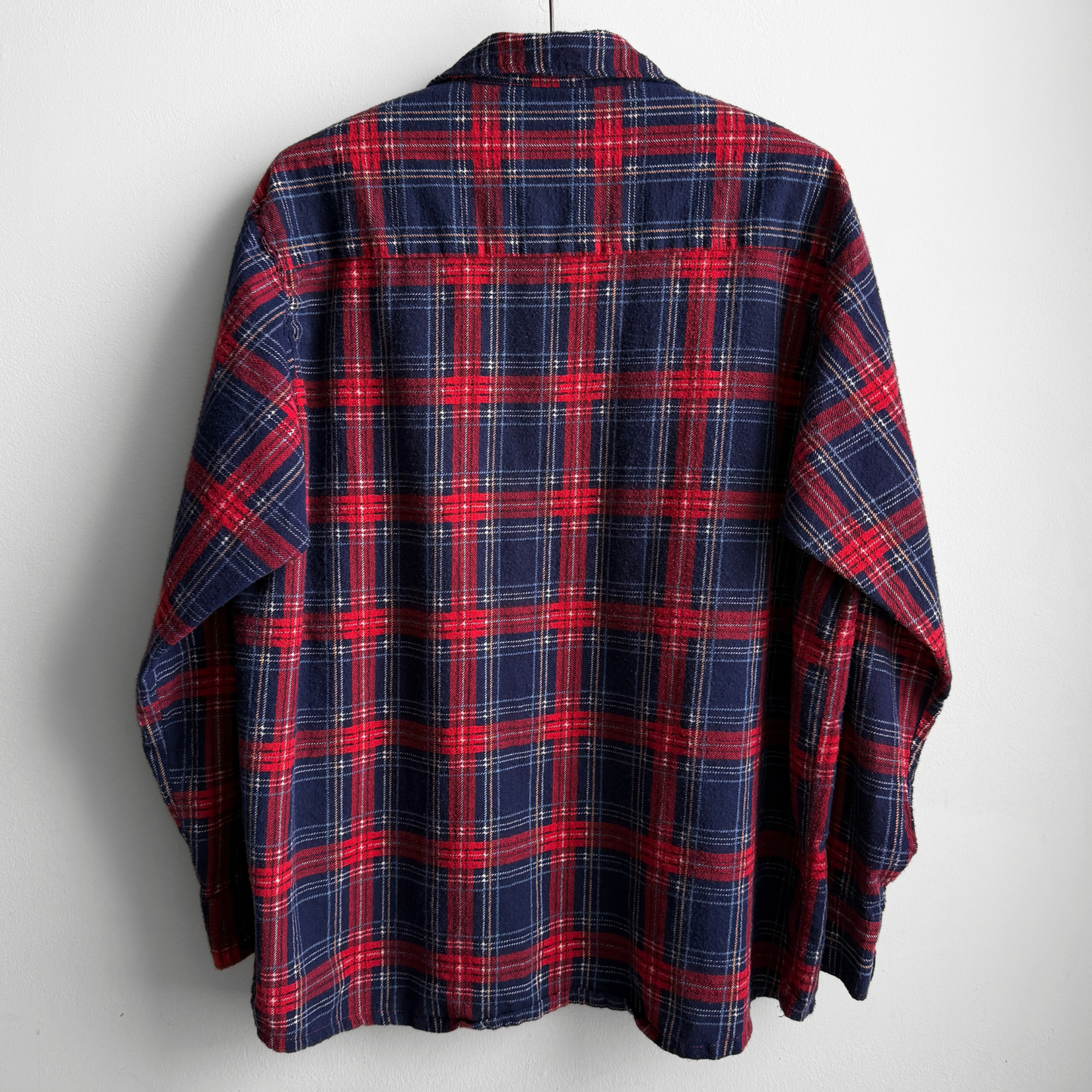 1970s Red & Navy Blue Plaid Flannel Shirt