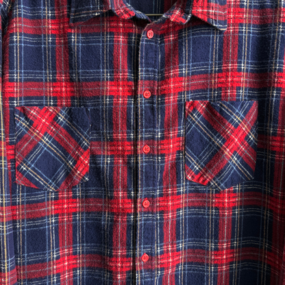 1970s Red & Navy Blue Plaid Flannel Shirt