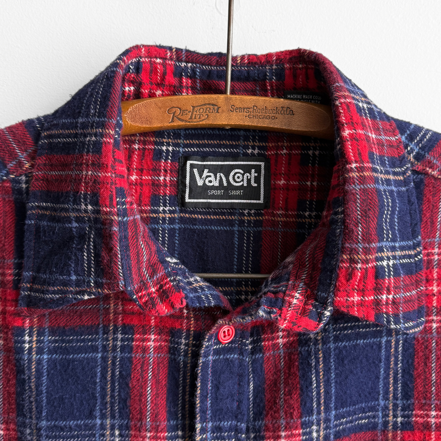 1970s Red & Navy Blue Plaid Flannel Shirt