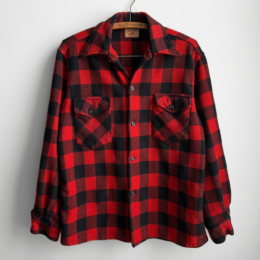 1960s Red & Black Buffalo Plaid Flannel Shirt