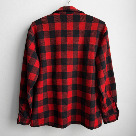 1960s Red & Black Buffalo Plaid Flannel Shirt
