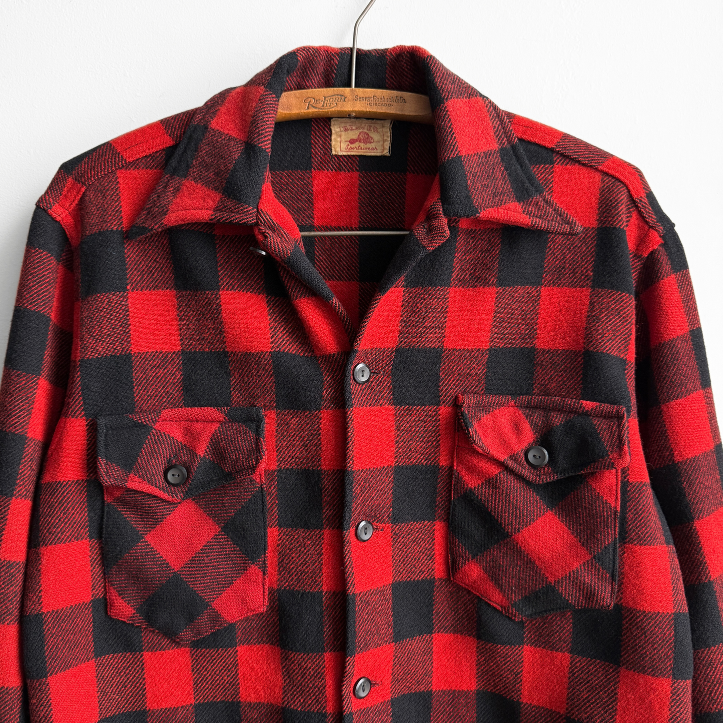 1960s Red & Black Buffalo Plaid Flannel Shirt