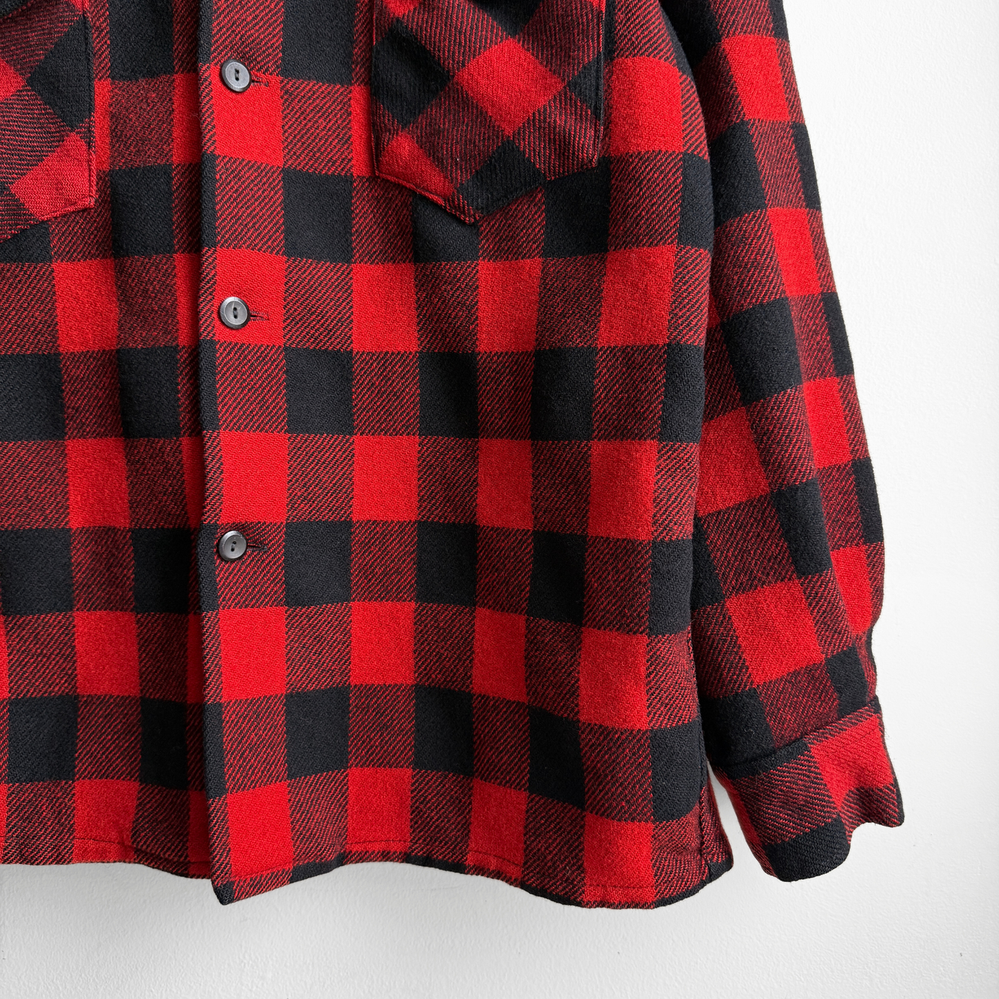 1960s Red & Black Buffalo Plaid Flannel Shirt