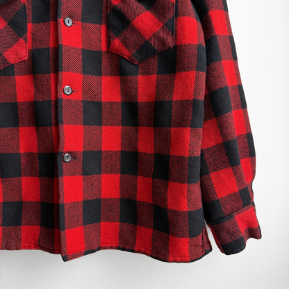 1960s Red & Black Buffalo Plaid Flannel Shirt
