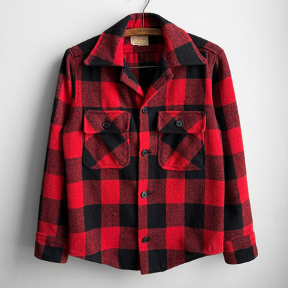 1960s Red & Black Buffalo Plaid Flannel Shirt