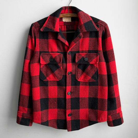 1960s Red & Black Buffalo Plaid Flannel Shirt