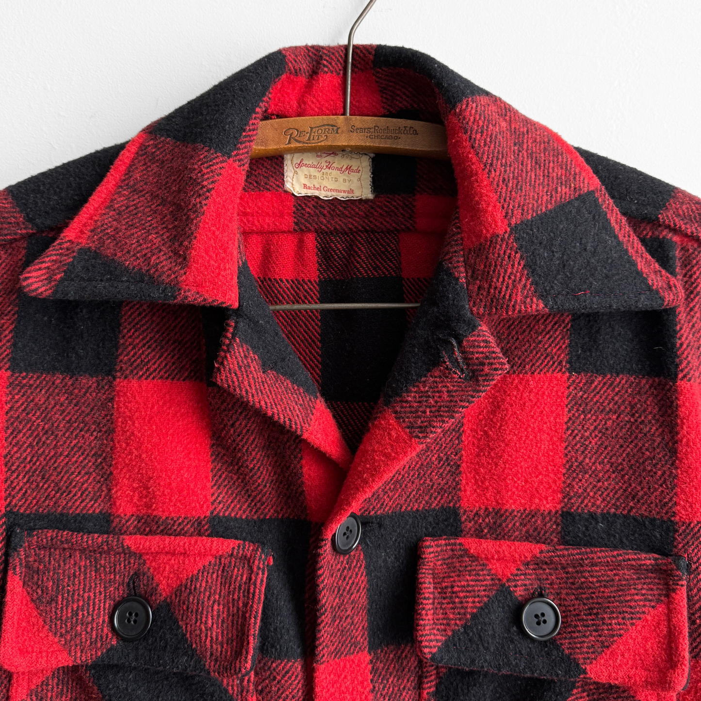 1960s Red & Black Buffalo Plaid Flannel Shirt