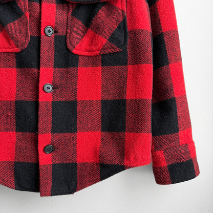 1960s Red & Black Buffalo Plaid Flannel Shirt