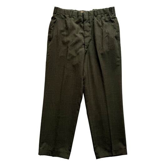 1960s Dark Green Cuffed Wool Dress Pants (31)