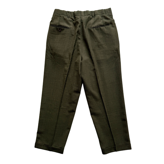 1960s Dark Green Cuffed Wool Dress Pants (31)