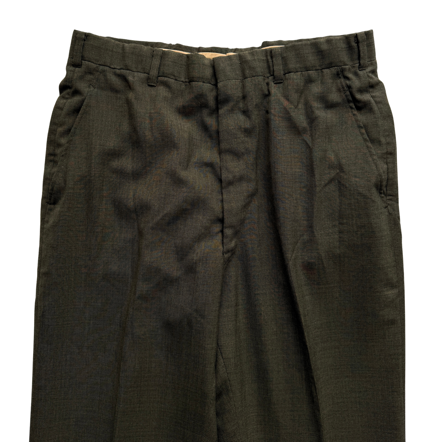 1960s Dark Green Cuffed Wool Dress Pants (31)