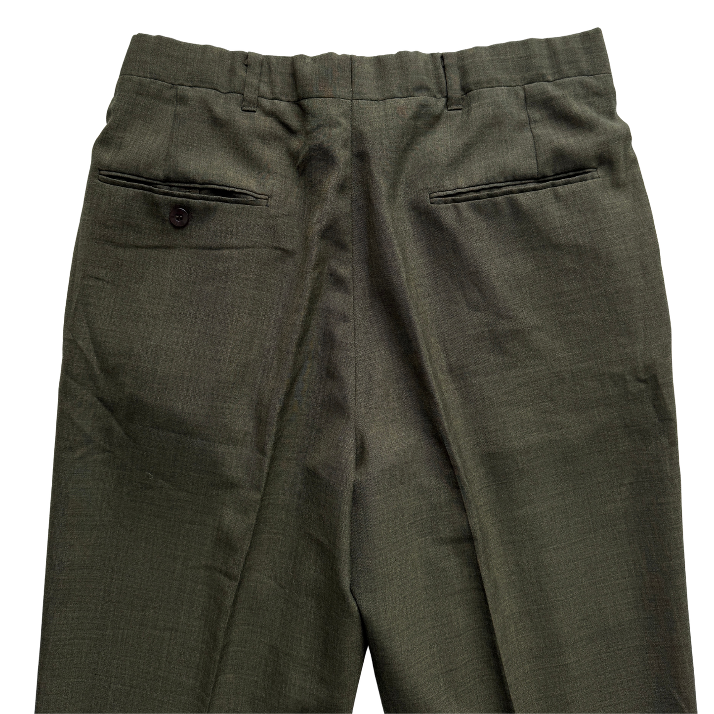 1960s Dark Green Cuffed Wool Dress Pants (31)
